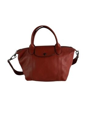 Genuine LONGCHAMP Le Pliage Brick Red Leather Shoulder Bag Purse Small